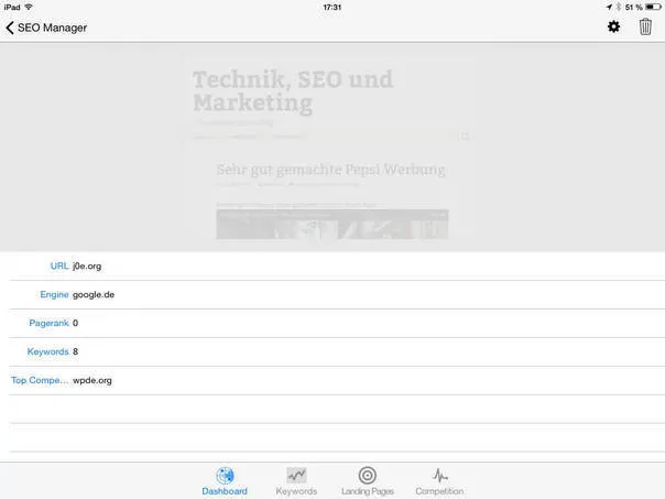 SEO Manager - Domain Übersicht