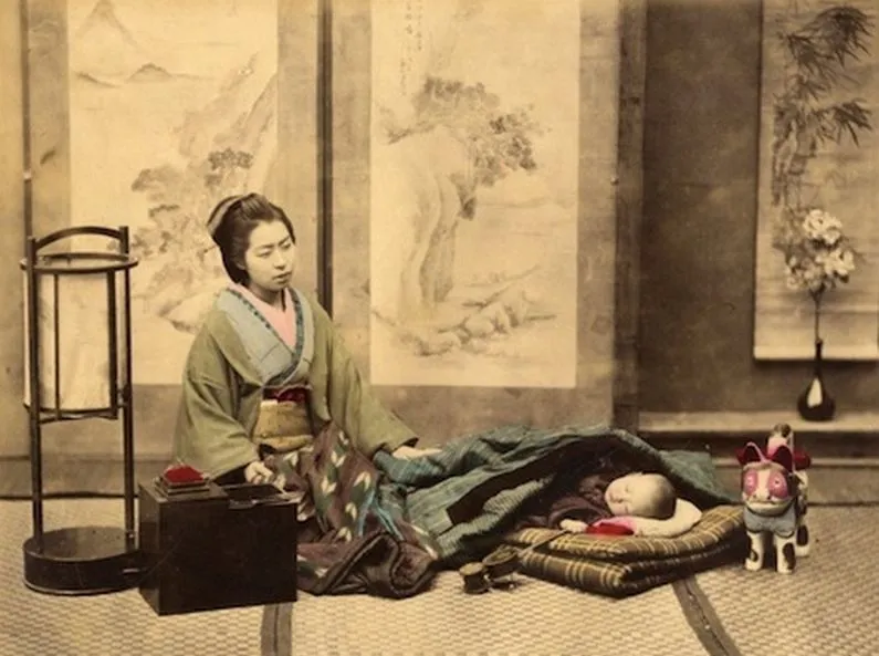 Samurai Kurtisane mit Kind