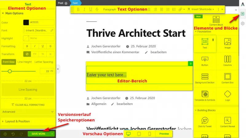 Thrive Architect Editor Areas