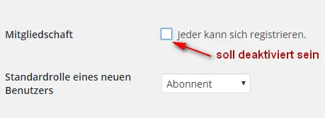 Wordpress Registrierung deaktivieren