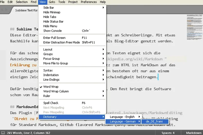 Deutsche Rechtschreibprüfung für Sublime Text