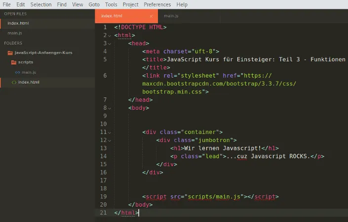 JavaScript im Editor