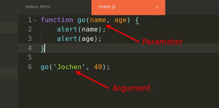 JavaScript Unterschied Parameter und Argument