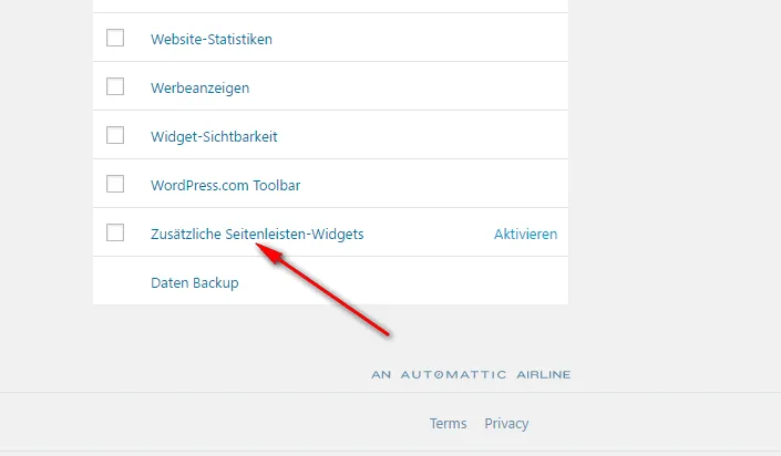 Jetpack - Versteckte Modul Seite