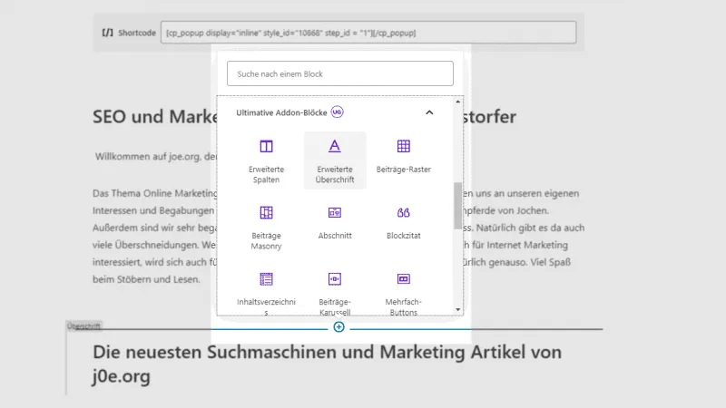 The new Ultimate Addon blocks in the Gutenberg Editor