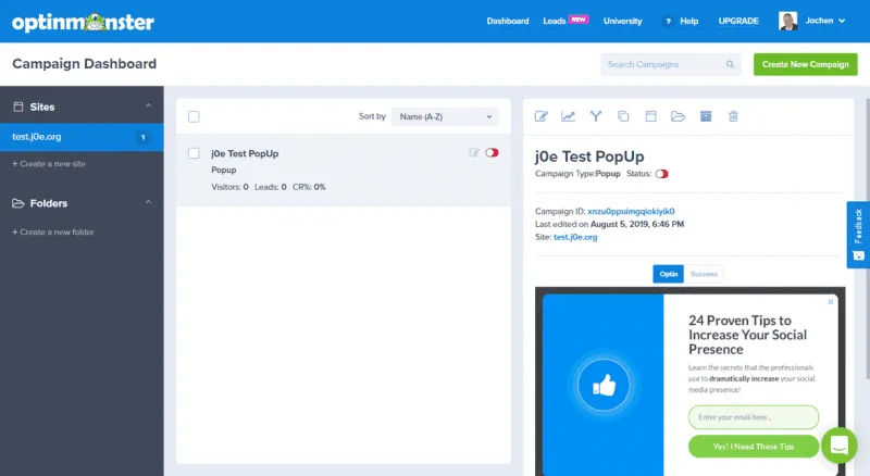 OptinMonster Dashboard