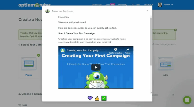 Erste Kampagne mit OptinMonster
