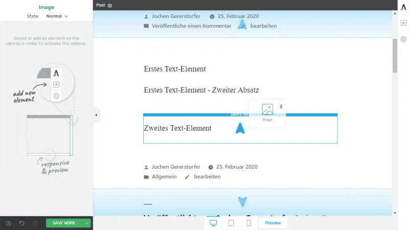A new image element is inserted above the text element.