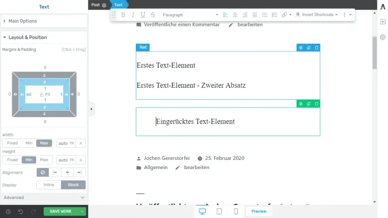 Indent text in the options