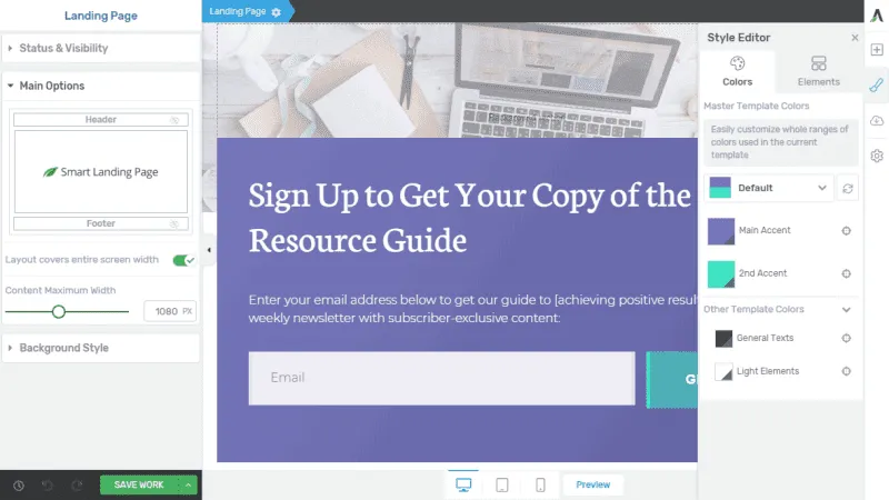 Page builder with smart landing pages