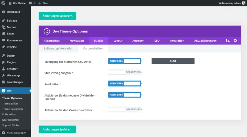 Divi Builder Einstellungen