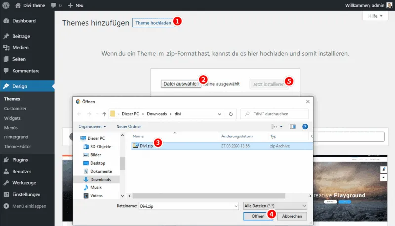 5 Schritte zur Divi Installation.
