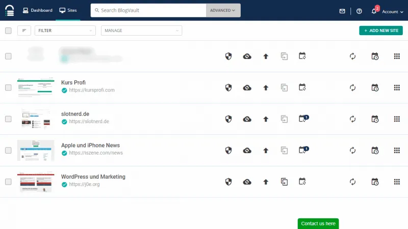 BlogVault WordPress Administration