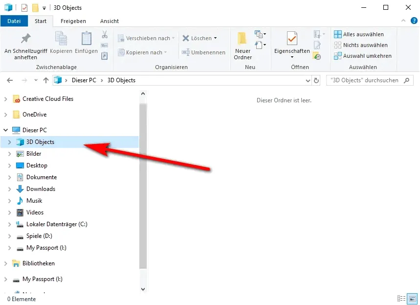 Windows 10 Explorer - 3D Objects Verknüpfung
