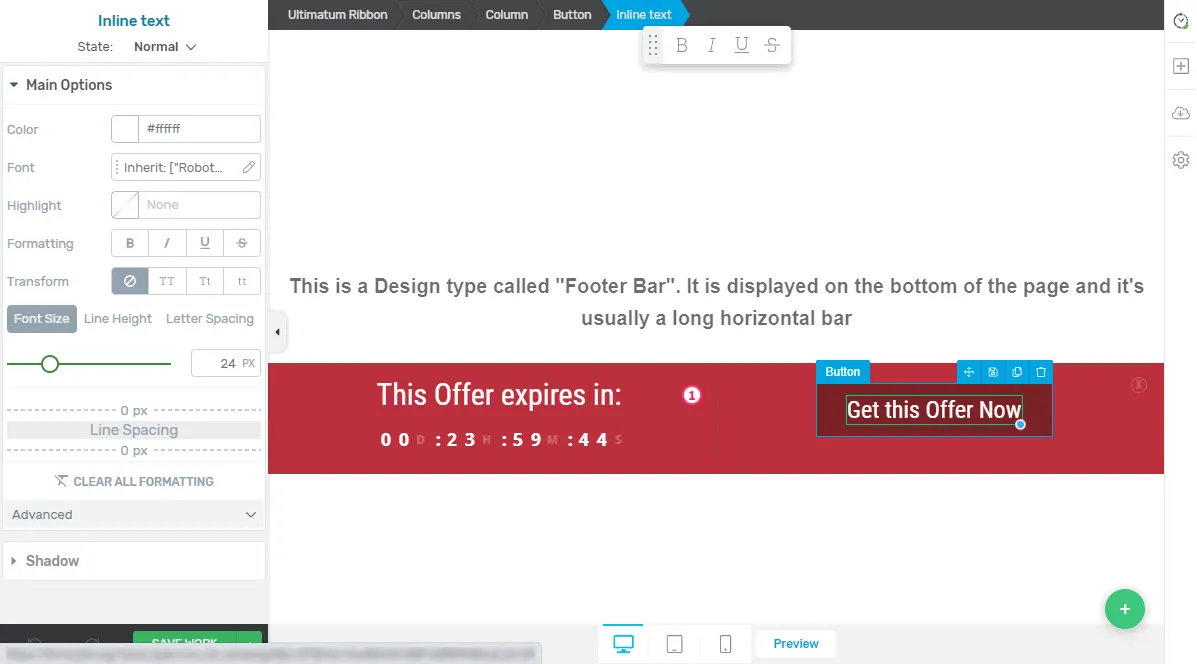 Thrive Architect Editor for your countdown