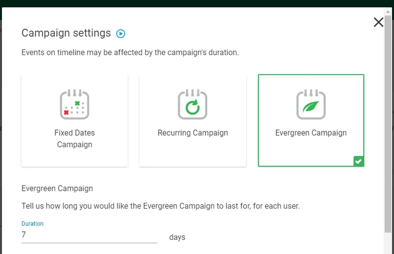 Campaign settings - duration of the campaign
