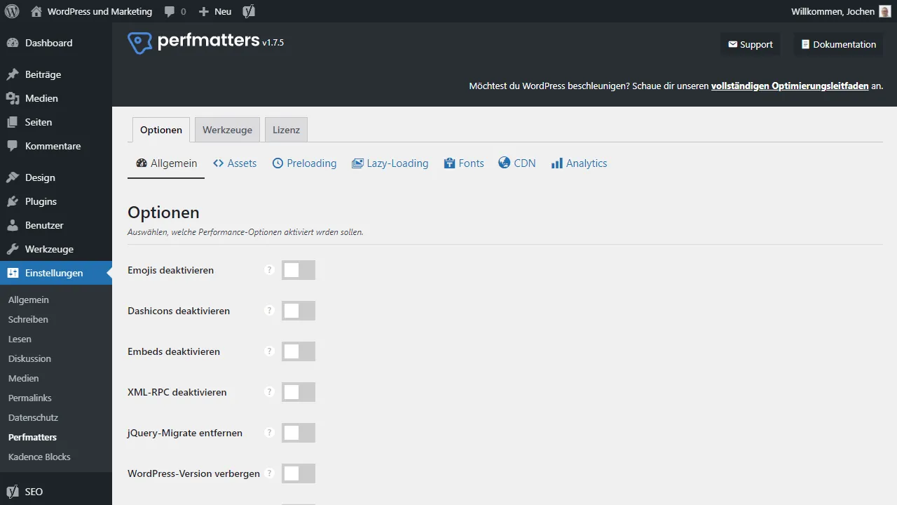 Perfmatters bietet eine lange Liste an Performance Optimierungen