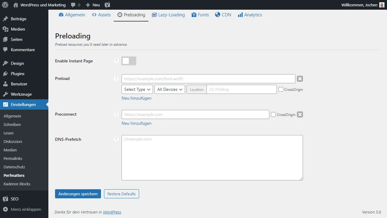 Content Preloading und DNS-Prefetch