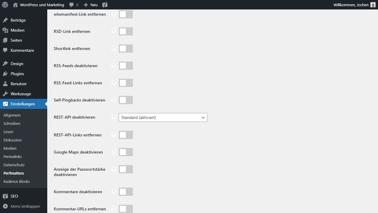 Perfmatters Test: Deaktiviere den RSS-Feed und die REST-API
