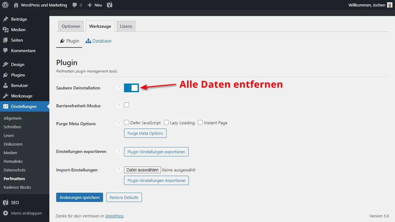 Aktiviere die "Saubere Deinstallation", damit keine unnötigen Daten übrig bleiben.