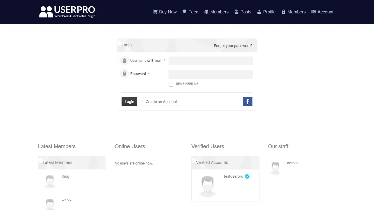 Ein Beispiel eines UserPro-Logins