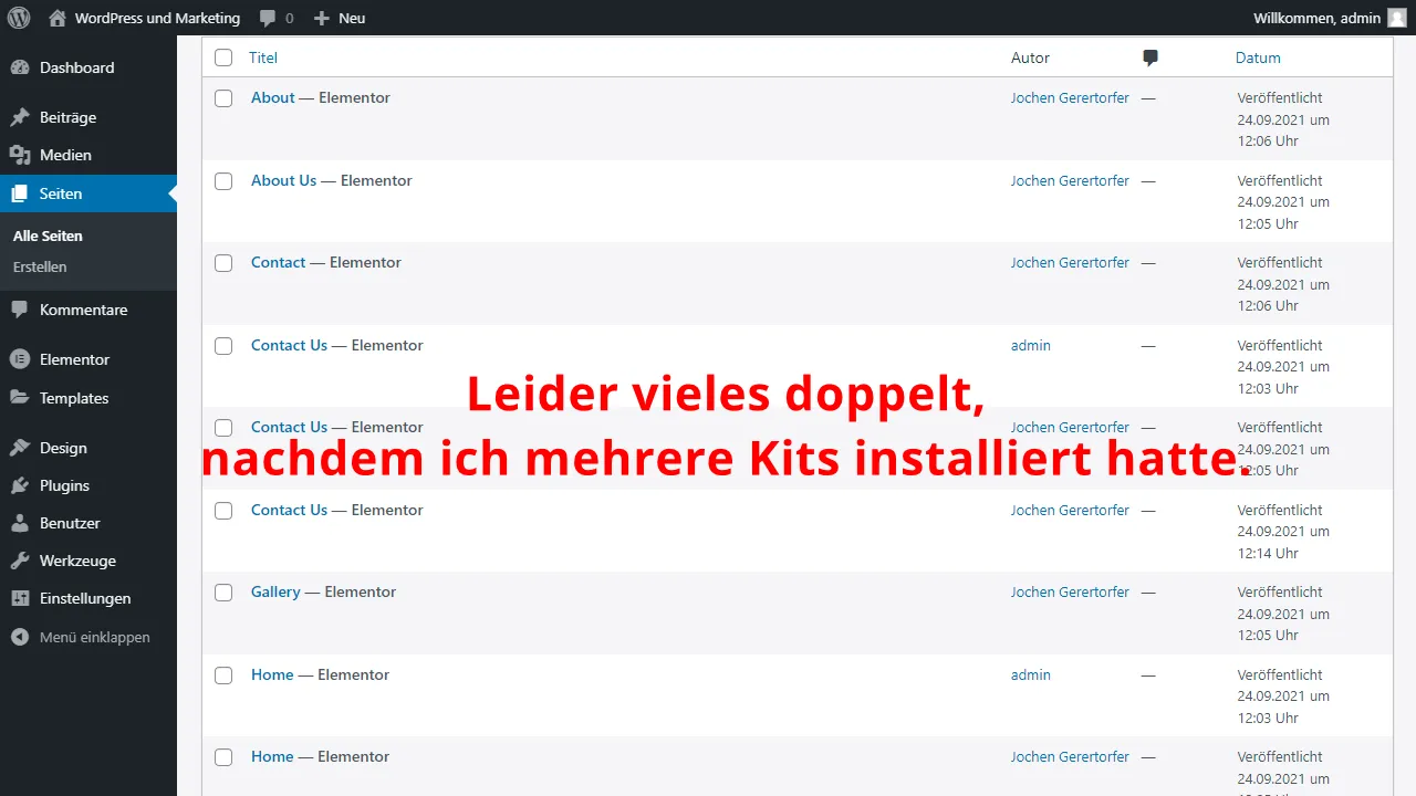 If you install multiple template kits, you will also get the pages created twice.