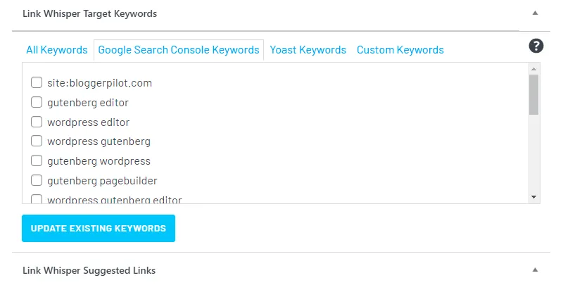 Keywords imported from Google Search Console.