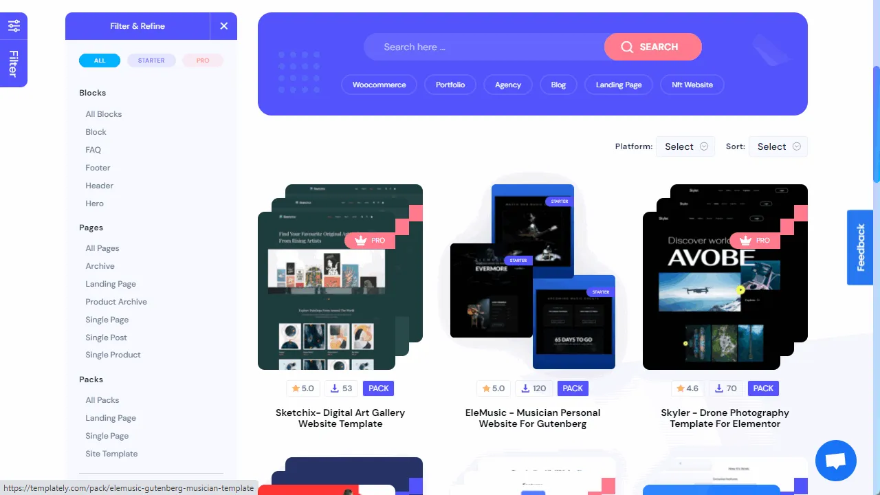 Elementor templates with online storage