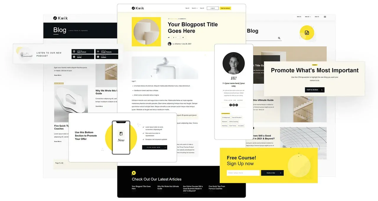 Some features of Kwik Theme for Thrive Theme Builder at a glance.