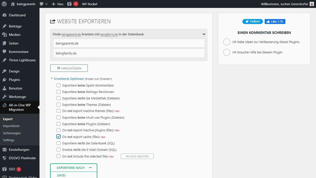 All-In-One Migration Export with search and replace.