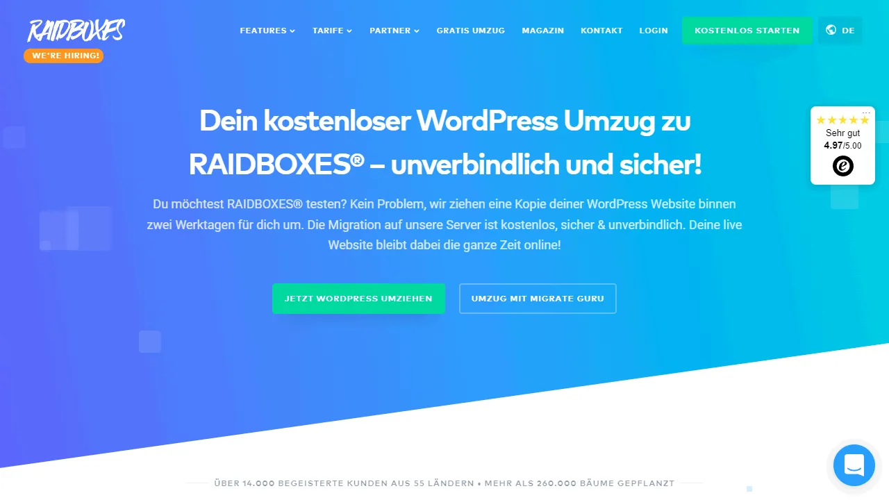 Free website transfer to Raidboxes. Always good!
