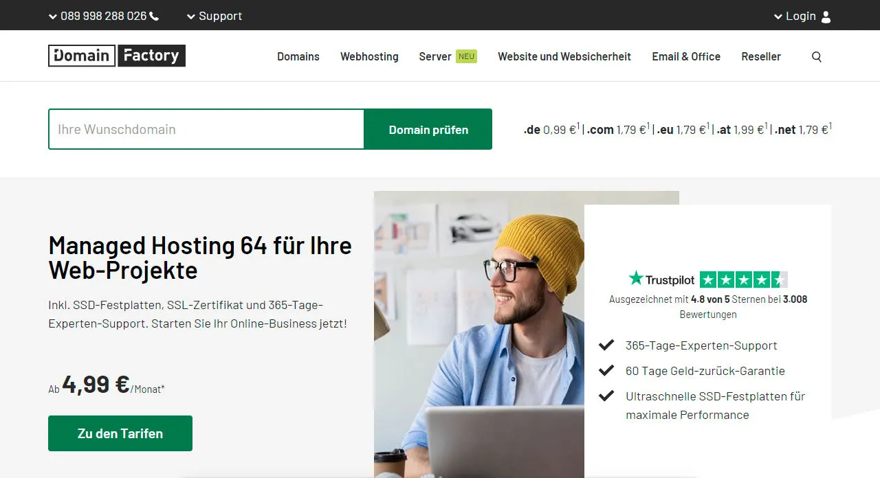 Screenshot der DomainFactory Website im Januar 2022.