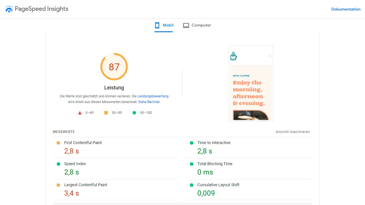 Mittwald PageSpeed Insights