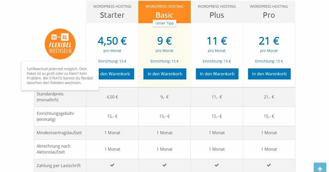 WordPress Hosting Preisliste