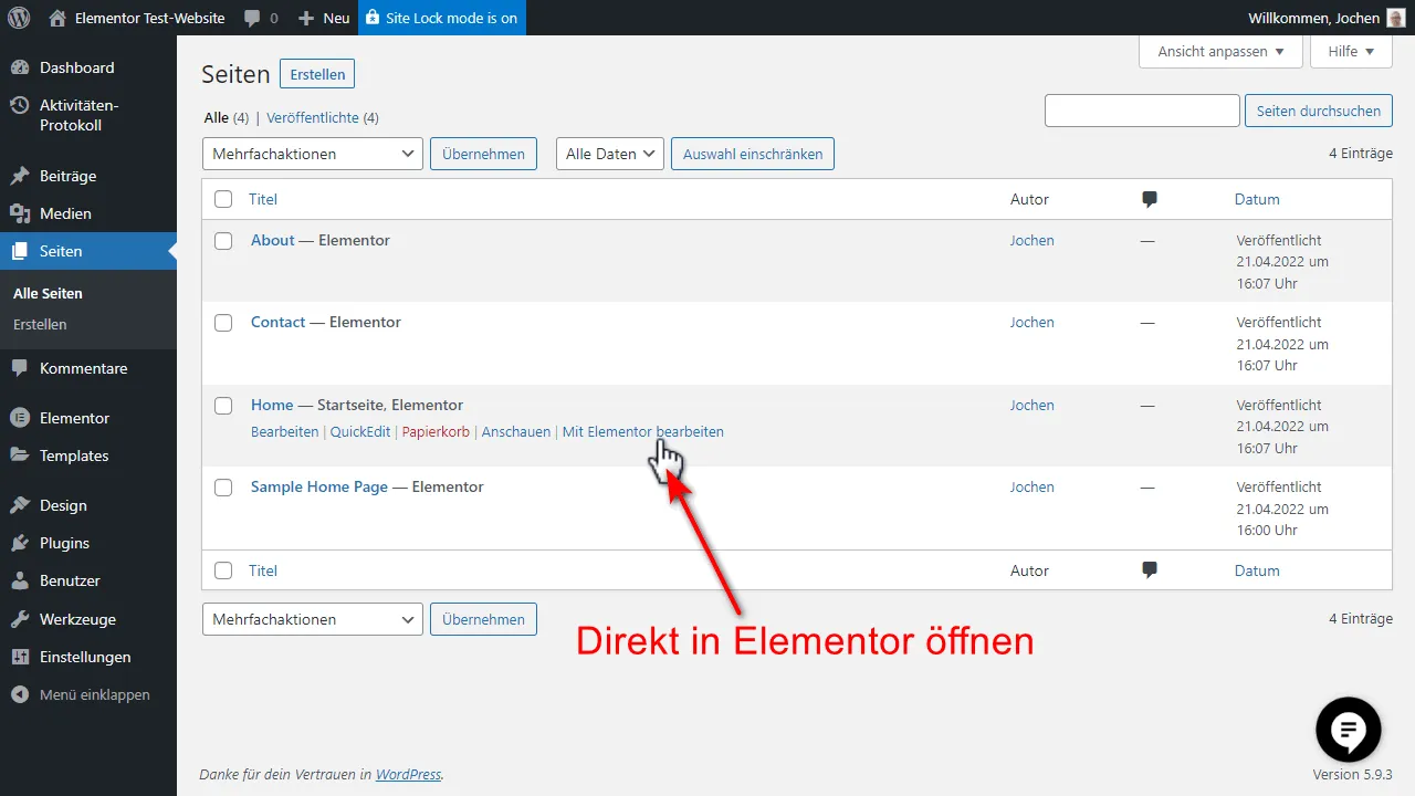 Open in Elementor