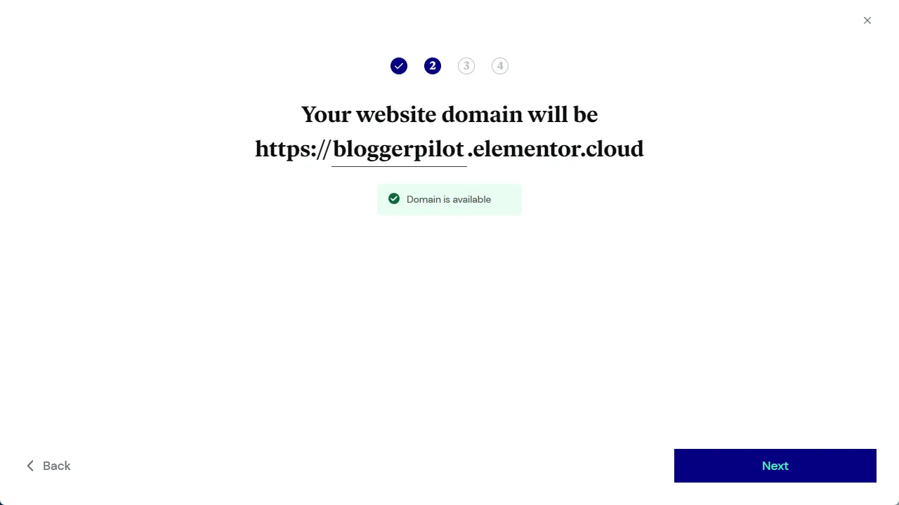 Choose the subdomain for your new Elementor Cloud installation.