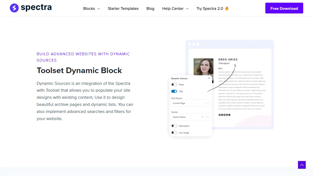 Dynamische Daten mit dem Toolset-Block.