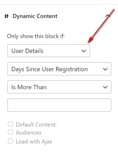 Wähle deine Bedingungen für den Block aus.