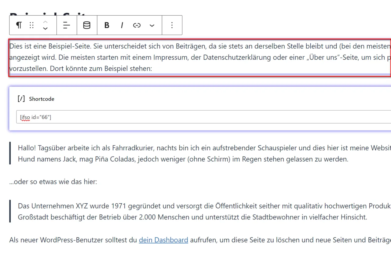 Beliebigen Block im Gutenberg Editor auswählen.