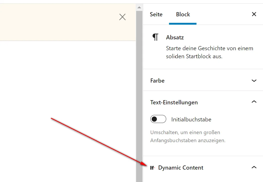 Die Einstellungen für die dynamischen Inhalte findest du in der Sidebar.