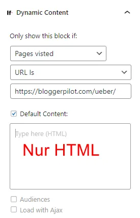 Definiere den Standardinhalt, wenn deine dynamische Bedingung nicht zutrifft.