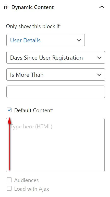 Nutze das Feld Default Content, für den Inhalt, wenn die Darstellung nicht zutrifft.