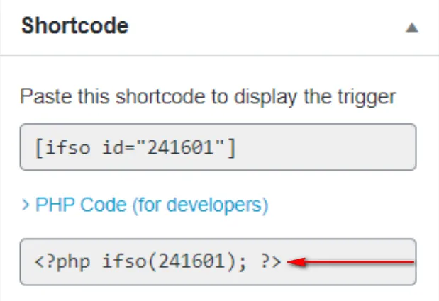 PHP-Code einfügen, um den Trigger anzuzeigen.