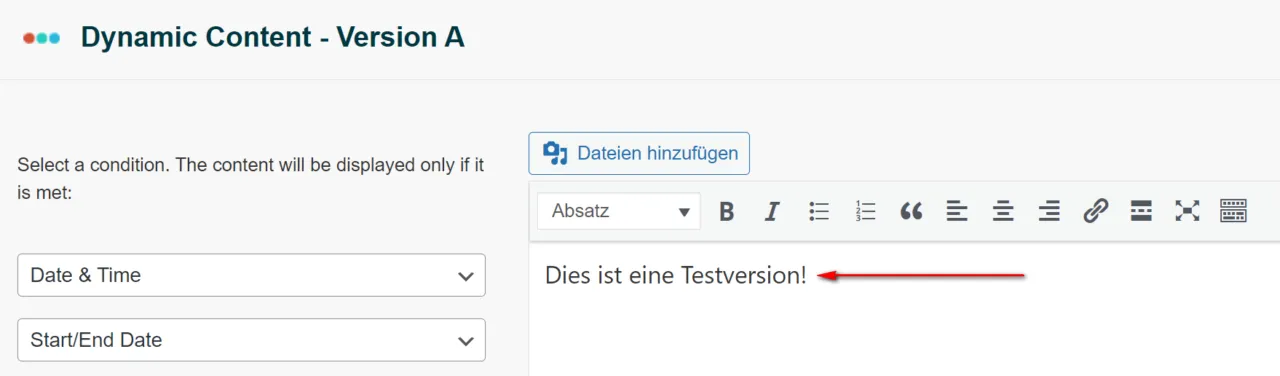 In dieses Feld gibt du den Inhalt ein.