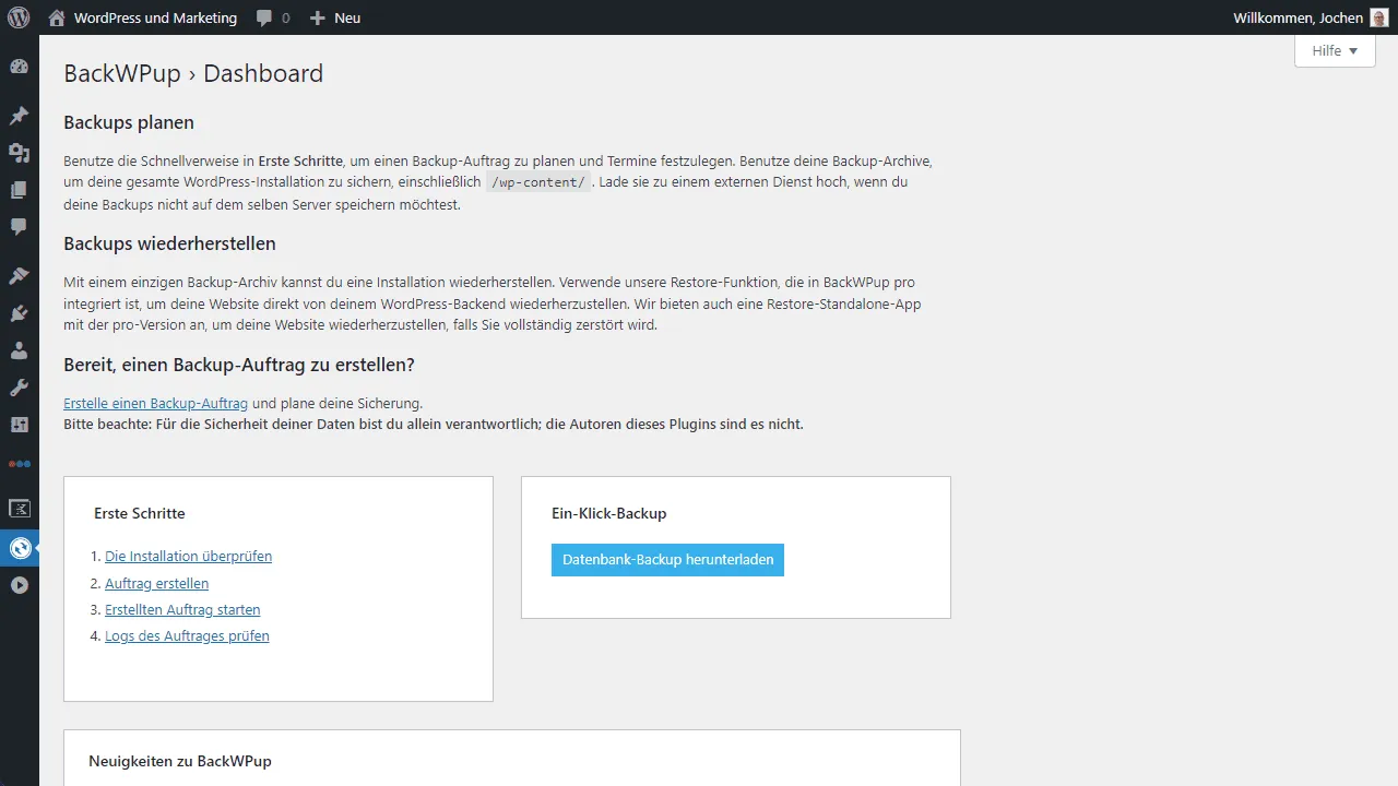 Das BackWPup Dashboard.