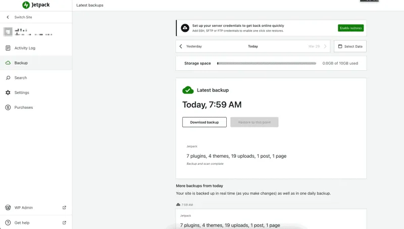 Das Backup im Cloud-Dashboard