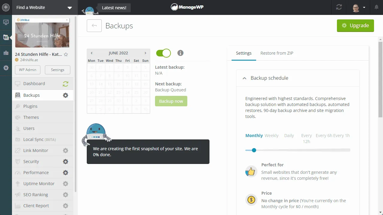 ManageWP Backup