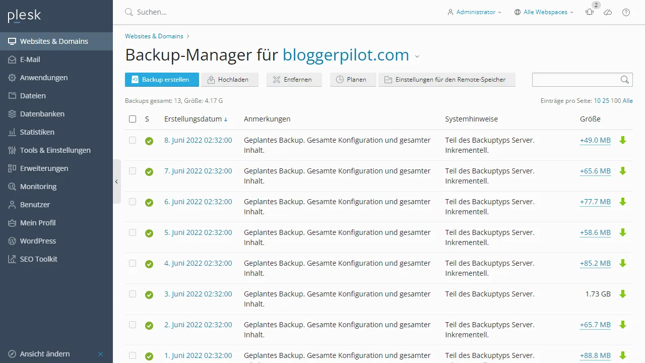 The Plesk (Hosting Panel) Backup Manager