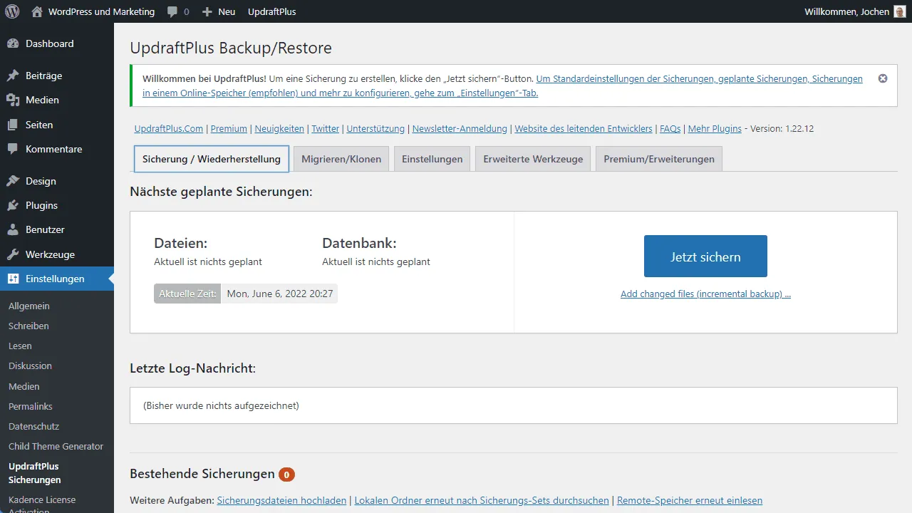 Backup and migration with UpdraftPlus backup plugin