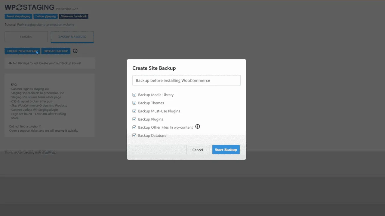 So erstellst du ein Backup mit WP Staging.